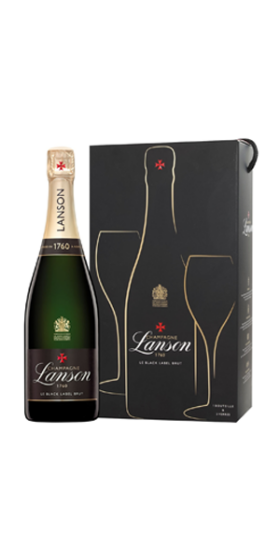 Champagne Lanson Champagne Black Label 0,75l darčeková taška s dvomi pohármi